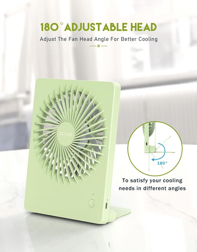Zuvas Desk Fan Battery Operated Fan Rechargeable 180°Tilt Folding Personal Fan Ultra Quiet Small Portable 3 Speed Adjustable Strong Wind Fan For Office Bedroom Home Desktop Camping (Light Green) - Image 5